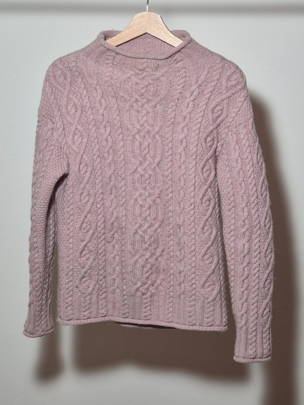 Aran Mor Ireland Sweater Womens M 100% Merino Wool Pink Cable Knit Fisherman